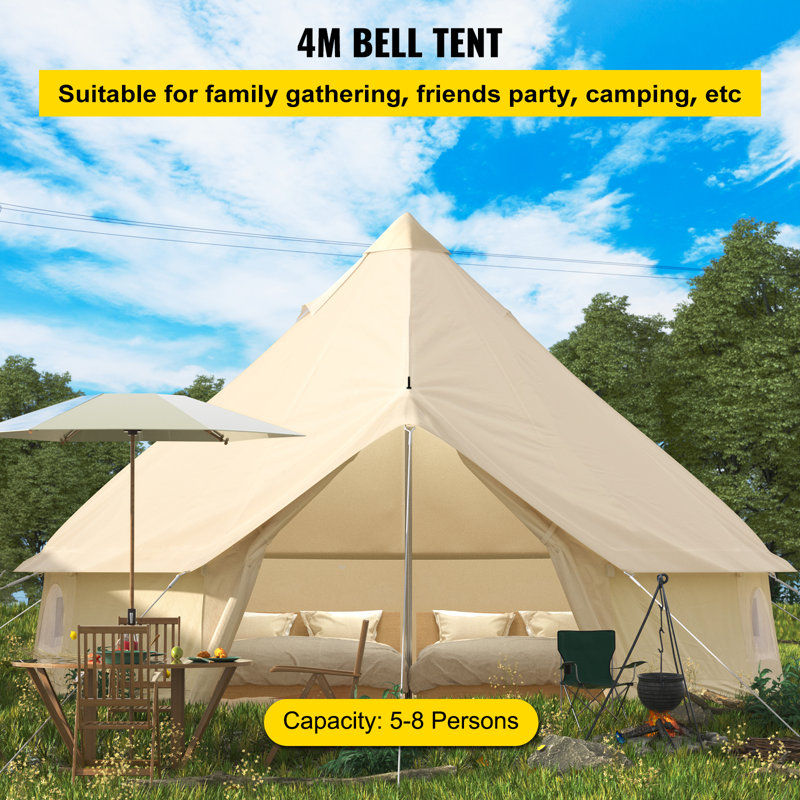 VEVOR 8-Person 100% Cotton Canvas Bell Tent 13 ft in Dia. Waterproof Canvas Camping Tent