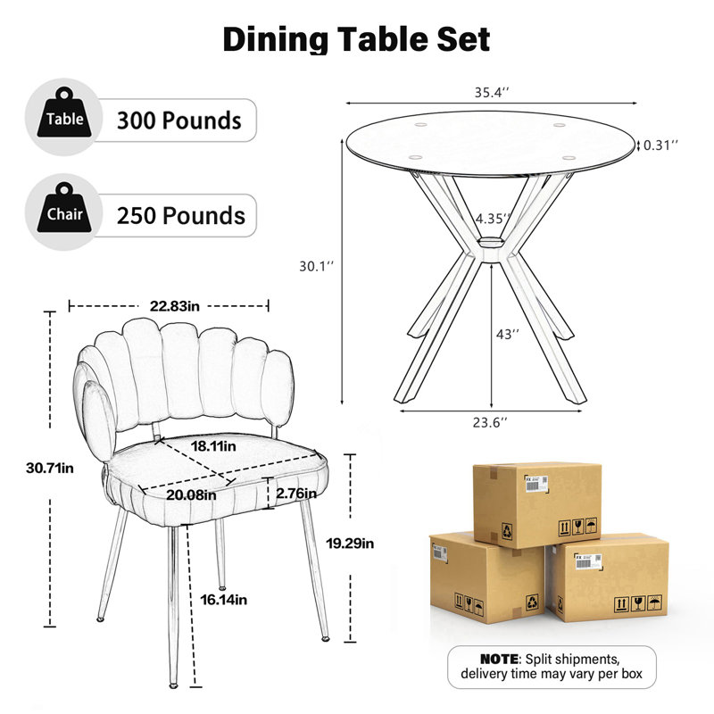 Ensemble de table de salle à manger Baltimore, 3 Pieces: Table, 2 Chairs, Black