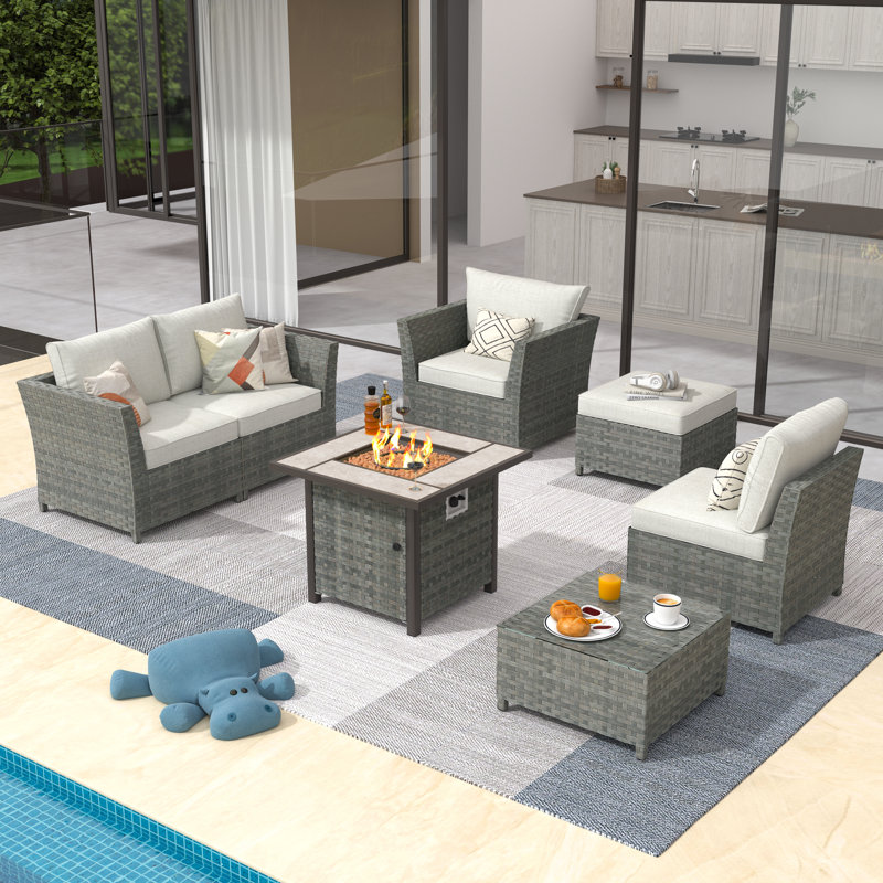 Nakeisha 5 - Person Patio Conversation Set with Cushions, Beige, Yes