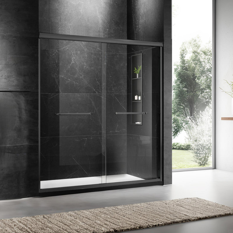 74'' H Door Sliding Frameless Shower Door With 6Mm Tempered Glass, Matt Black