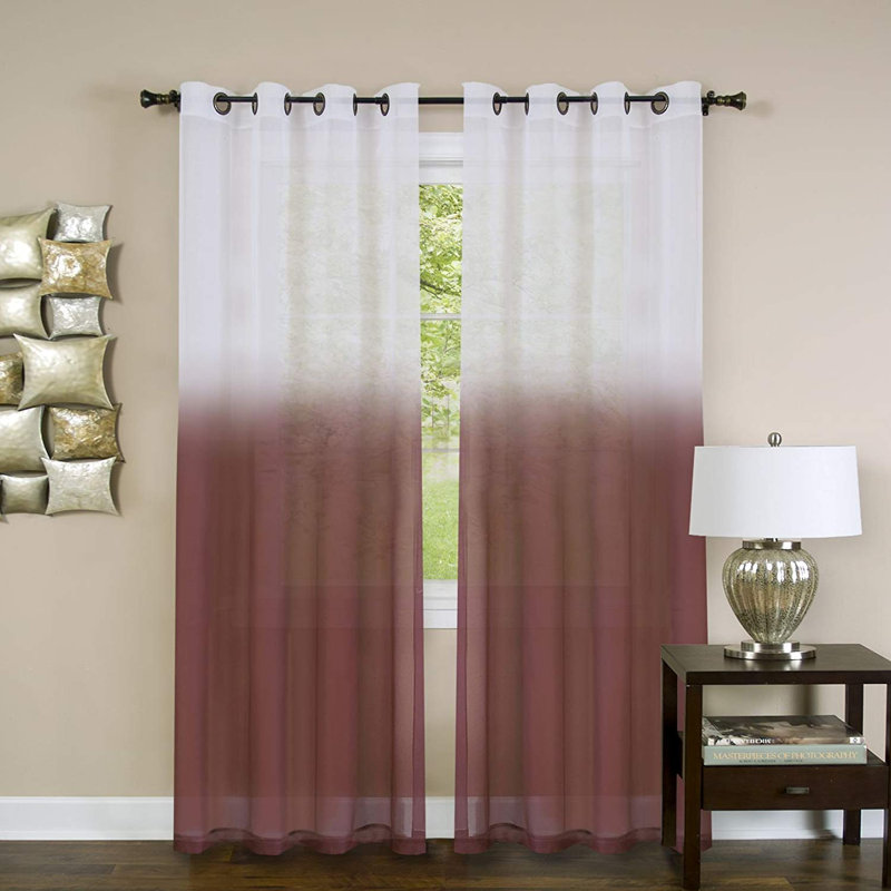Paire de rideaux semi-transparents avec œillets Wetherell, Bourgogne/blanc, L 52 po x L 84 po
