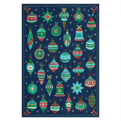 5x7ft Washable Christmas Ball Print Accent Rug w/ Non-Slip Backing,Stain-Resistant Low Pile Xmas Holiday Carpet