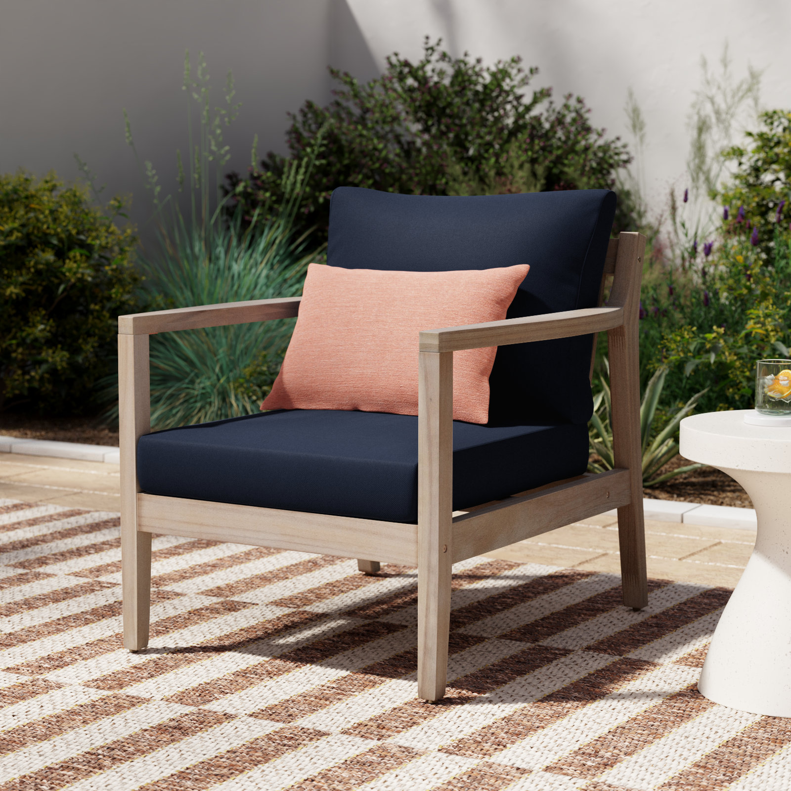 Amina Acacia Outdoor Lounge Chair, Navy Performance