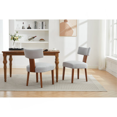 Ensemble de 2 chaises de salle à manger sans accoudoirs modernes en lin avec dossier incurvé et pieds en bois massif pour le salon de la salle à manger