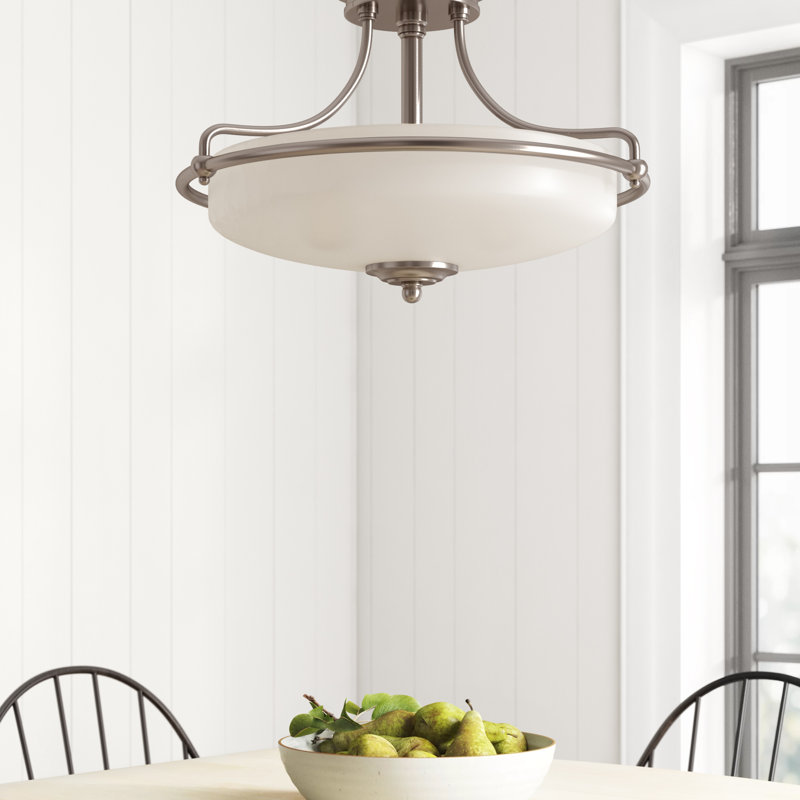 Ampelio Glass Semi Flush Mount, Antique Nickel, 12" H x 17" W x 17" D
