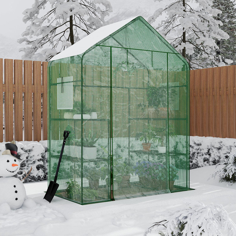 57 x 28 x 76" Walk-in Greenhouse for Outdoors, Portable Plant Greenhouse with 4 Tiers 12 Shelves, Heavy Duty Frame with Durable PE Cover and Roll-up Door