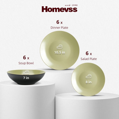 Service de table 18 pièces en grès HomeVSS Two-Tone Colors Life, fini mat, pour 6 personnes