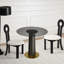 Ensemble de salle à manger 3 pièces moderne avec plateau rond en verre trempé 33,5 po, piédestal noir avec garniture dorée et 2 chaises en bois d'hévéa