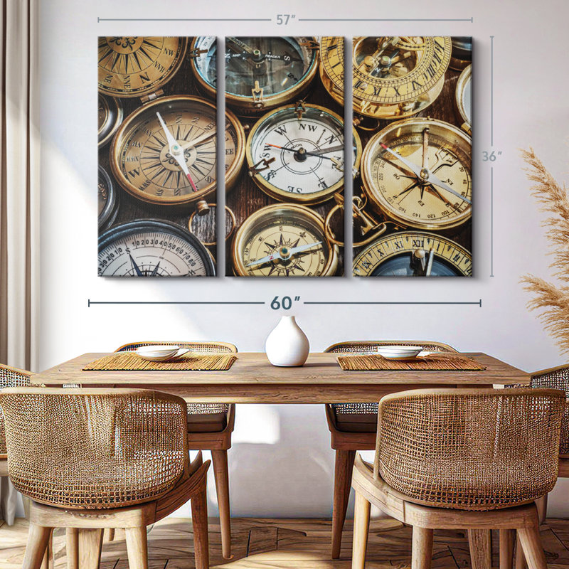 "Collection Vintage Compass" sur toile, H 36 po x l 57 po x P 1,25 po