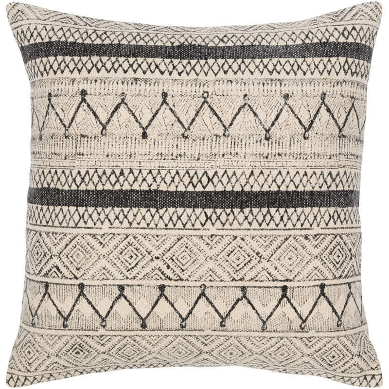Oreiller carré en coton Zetta, Beige clair / Noir, Housse de coussin seulement - sans coussin, 20 po x 20 po