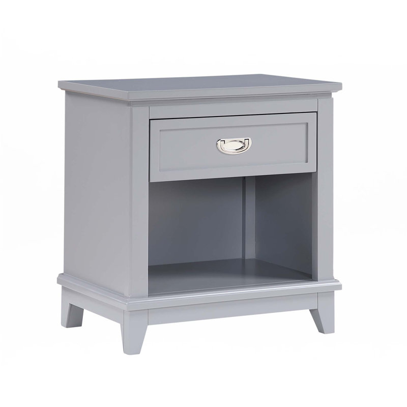 Table de chevet 1pc avec finition grise et tiroir de rangement, Gris