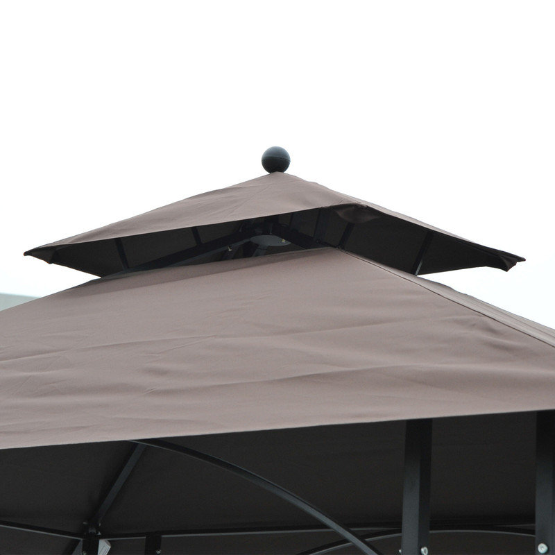 2.5m x 1.5m Outdoor BBQ Gazebo with Double-Tier Coffee Canopy, Rust-Resistant Frame, Built-In Side Shelves, and Flame-Resistant Top for Patio, Backyard, and Grilling Use