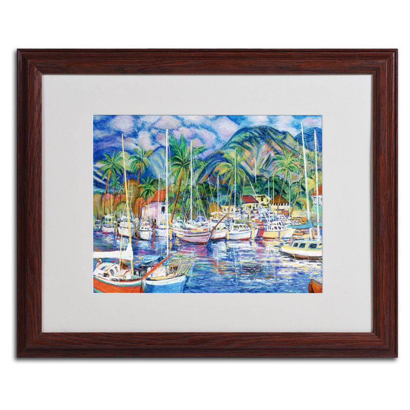 Lahaina Marina Framed Canvas Art with Dark Wood Frame