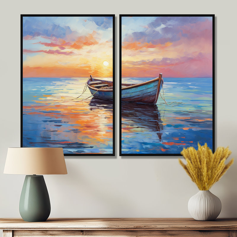 Bateau paysage marin impression I - décoration murale bleue, Noir, H 36 po x l 48 po