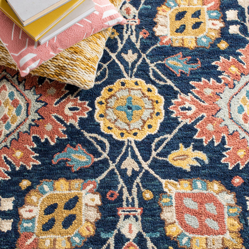 Baumgartner Hand Tufted Wool Floral Rug, Rectangle 5' x 8'