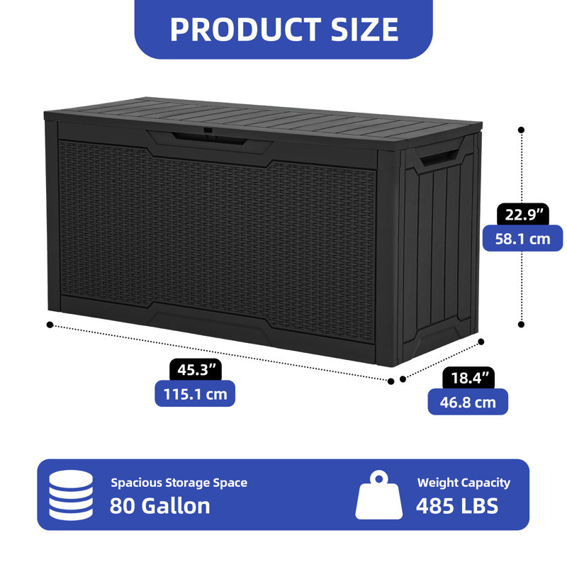 80 Gallon Outdoor Storage Cabinet with Rattan Pattern Lockable & Weather Resistant, Black