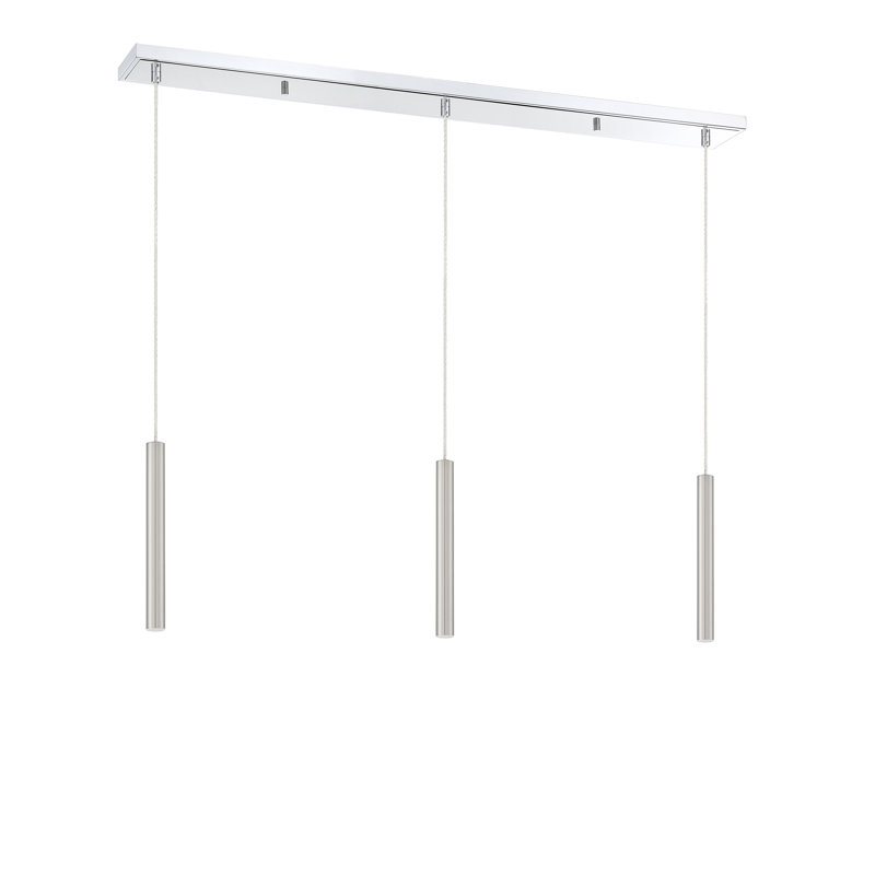 Luminaire suspendu cylindrique à DEL 3 lumières pour îlot de cuisine Bowning, Nickel brossé, Chrome