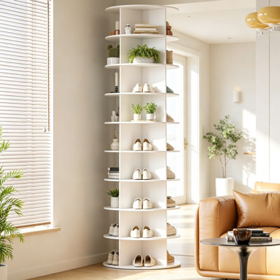 Étagère à chaussures rotative à 9 niveaux, présentoir à chaussures tournantes Lazy Susan, rangement pour organisateur de chaussures rotatif à 360 degrés, carrousel vertical pour chaussures et sacs à main, rangement pour garde-robe, 23,2 x 23,2 x 80,7 pouces, blanc