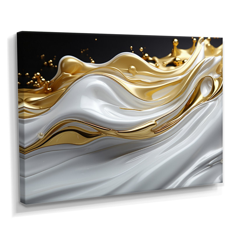«Flowing Golden Sunshine I» - art mural abstrait à encre liquide, Toile tendue, H 12 po x l 20 po x P 1 po