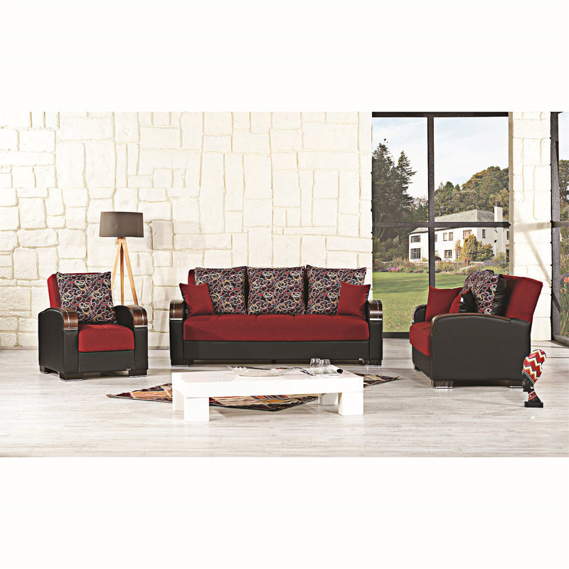 Canapé-lit rembourré convertible avec rangement, Noir / Rouge