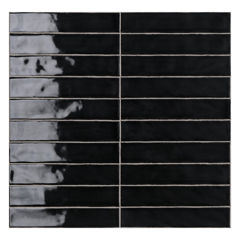 Vernici 2" x 10" Italian Glossy Subway Wall Tile, Black