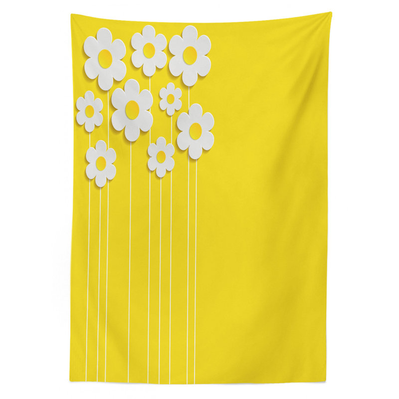 Ambesonne Yellow Tablecloth, Spring Flowers Daisy Pattern On Clean Background Blossom Meadow Scenic Art Print, Rectangular Table Cover For Dining Room Kitchen Decor, 60" X 84", Yellow White