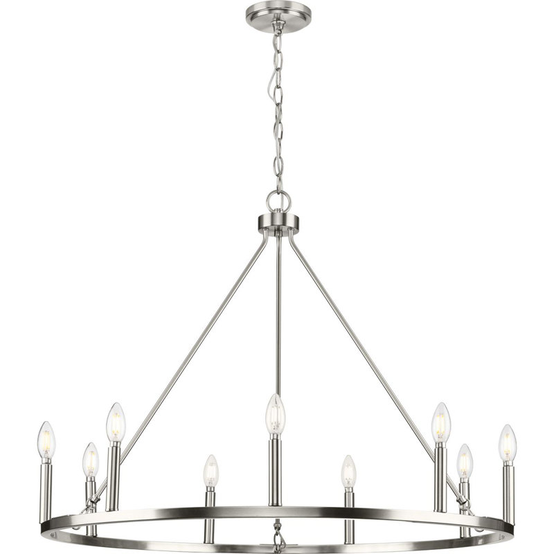 Joane 9 - Light Dimmable Wagon Wheel Chandelier, Brushed Nickel