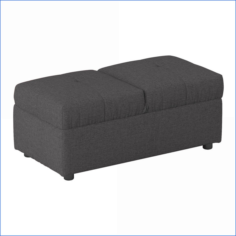Repose-pieds convertible en fauteuil avec rangement, tissu gris ardoise, structure en contreplaqué de bois massif | Meubles de salon