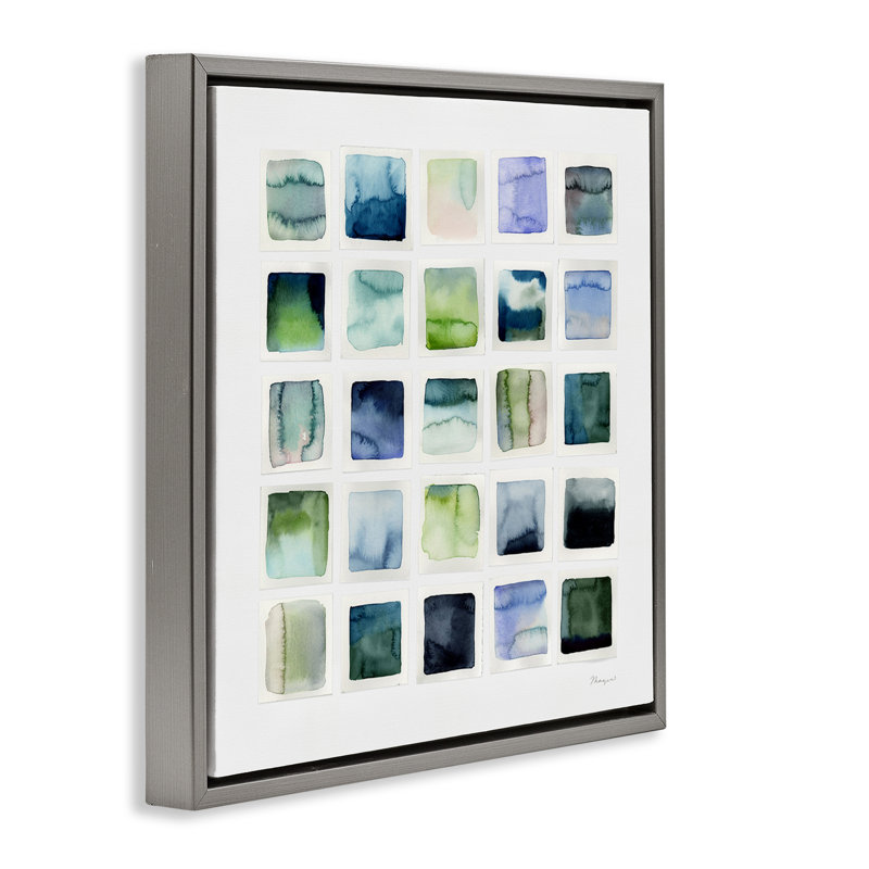 Aquarelle sur toile à motifs carrés par Stephanie Ryan, Cadre flottant gris lustré, H 18 po x l 18 po