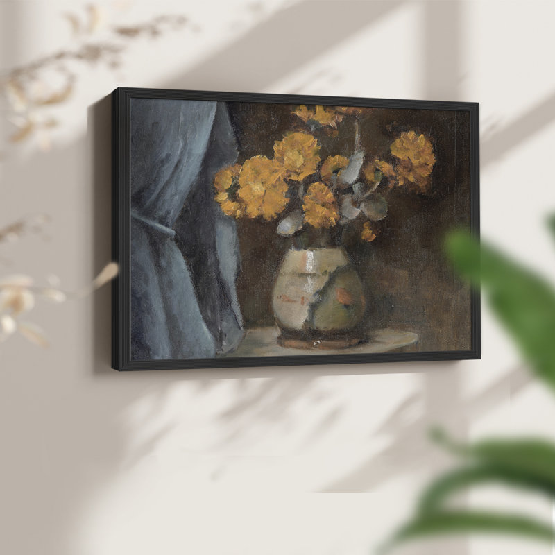Motif floral rétro-CV III - reproduction encadrée, H 11 po x l 14 po, Noir, noir, noir, noir