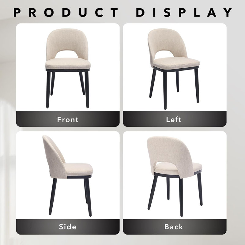 Wooden Dining Chairs, Modern Fabric Upholstered Dining Room Chai with High Back, Beige