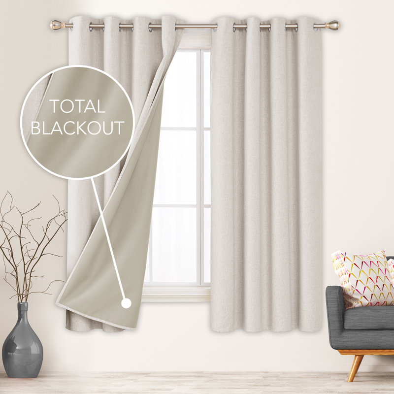Lythrodontas Faux Linen Total Blackout Curtain Panels, Khaki, 52" W x 72" H