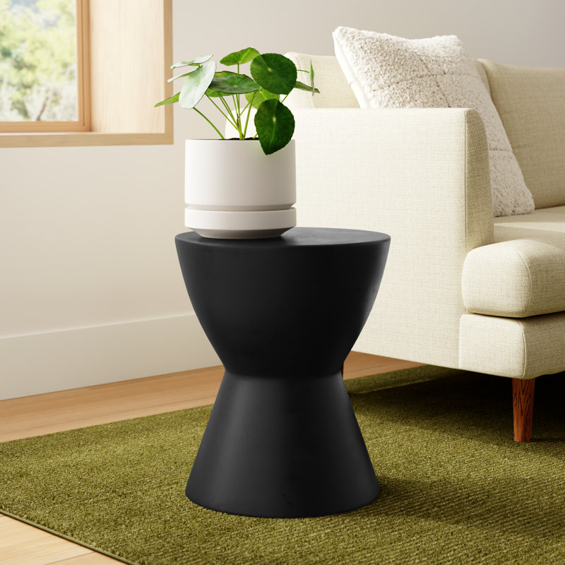 Perse Concrete Top End Table - Black, Black