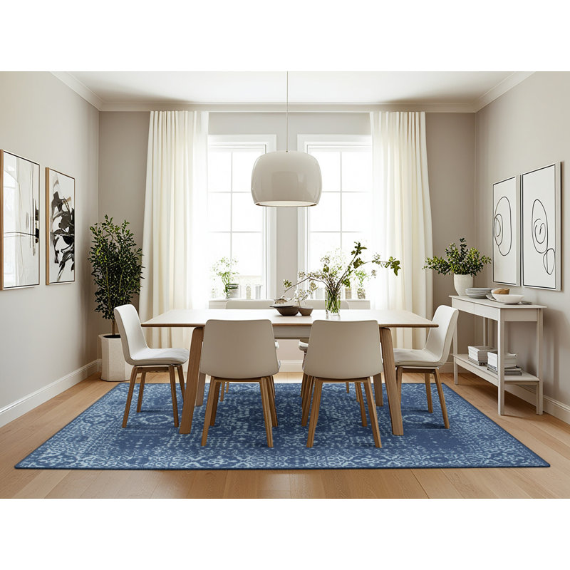 Tapis de zone bleu contemporain, Rectangle 7 pi x 10 pi