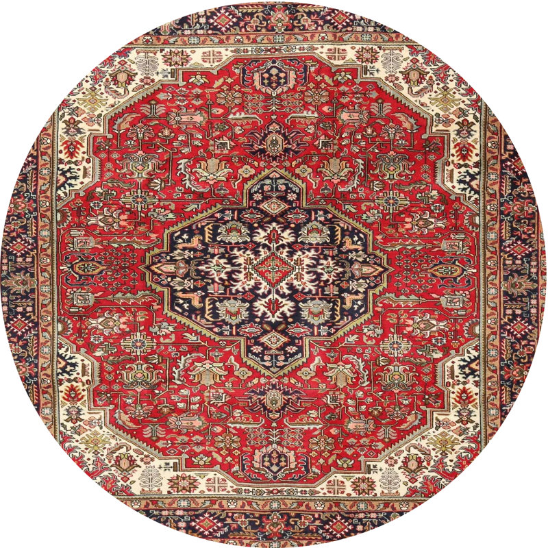 Tapis oriental multicolore tissé à la machine Oriental, Rond 8 pi