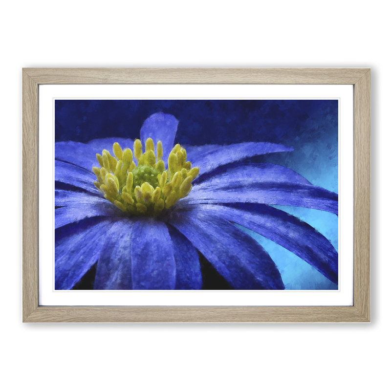 Blue Flower - Picture Frame Painting, 27cm H x 36cm W x 2cm D, Oak Framed