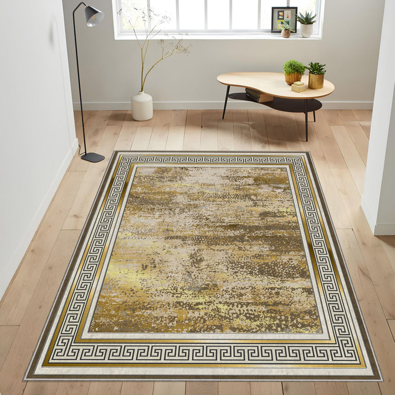 High-Quality Woven Carpet, 5.2 x 7.5 Feet, 100% Polyester, 740 g/m² | Non-Slip Felt Dot Underside, 0.16 in Pile Height | Machine Washable (30°C), Easy to Clean | Stylish Digital Print, Perfect for Living Room & Bedroom