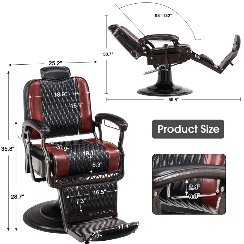 Fauteuil inclinable de salon de coiffure 25 po, Simili cuir noir / rouge