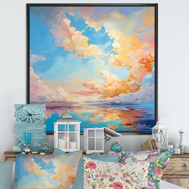 Turquoise, nuage, charme vif - imprimé, H 36 po x l 36 po x P 1,5 po, Cadre flottant noir