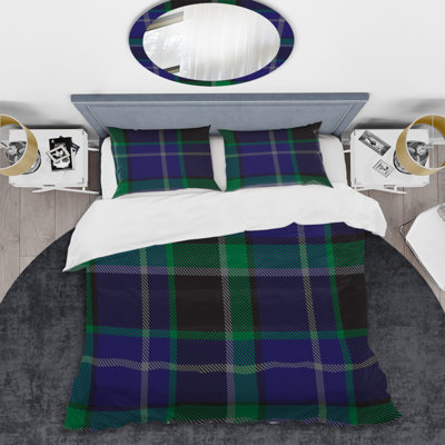 Tartan à carreaux vert et bleu - Ensemble de housse de couette abstrait - Microfibre de polyester