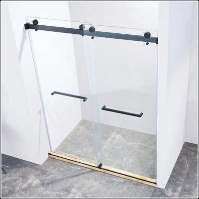 56-60 x 75 Double porte de douche coulissante sans cadre - verre 8 mm, noir mat