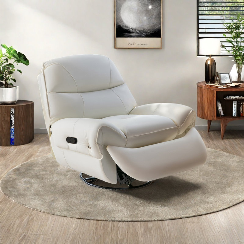 Chaise longue confortable en bois massif, Blanc cassé