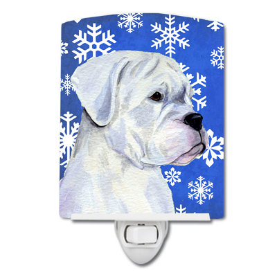 Boxer Winter Snowflakes Holiday Ceramic Night Light
