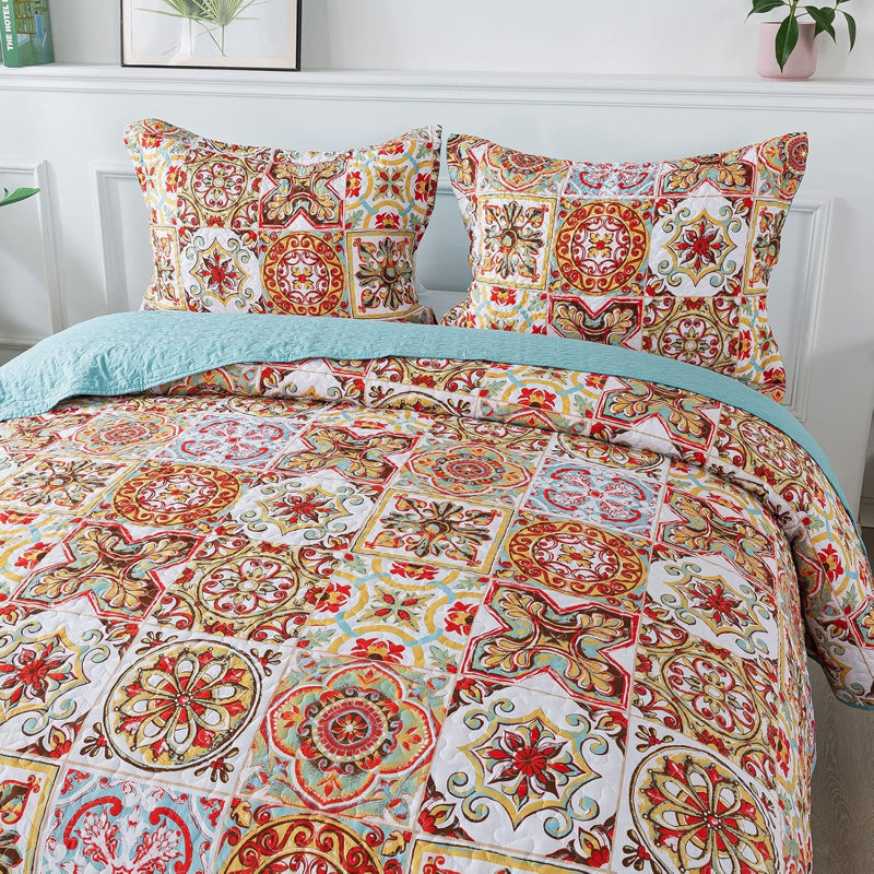 Ensemble de couvre-lit matelassé 3 pièces Floral, 90 * 98 pouces, Style 2