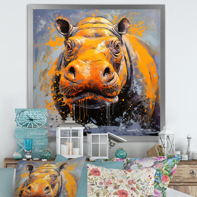 Art mural jaune hippopotame jaune - Hippopotame