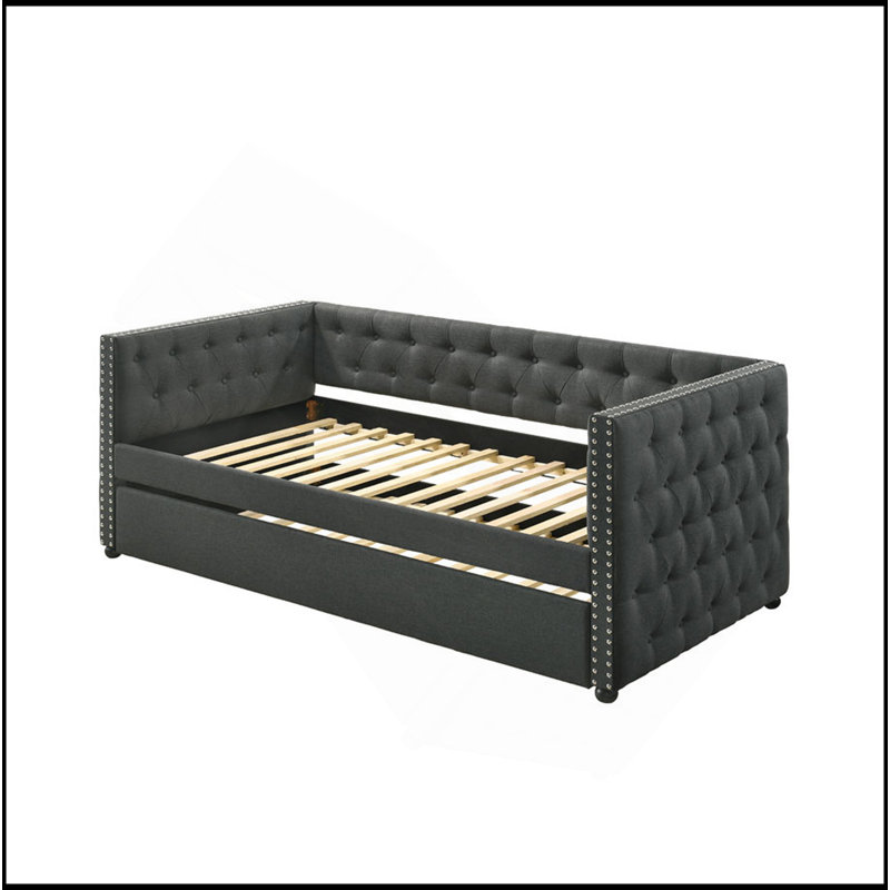 Lit de jour en tissu gris avec couchette, Double
