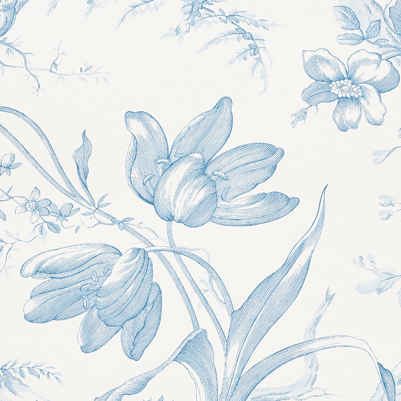 Papier peint Toile De Fleurs, Bleu faïence