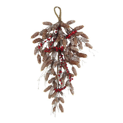 Faux Berry and Pinecone Swag - Brown, Red - 27"H