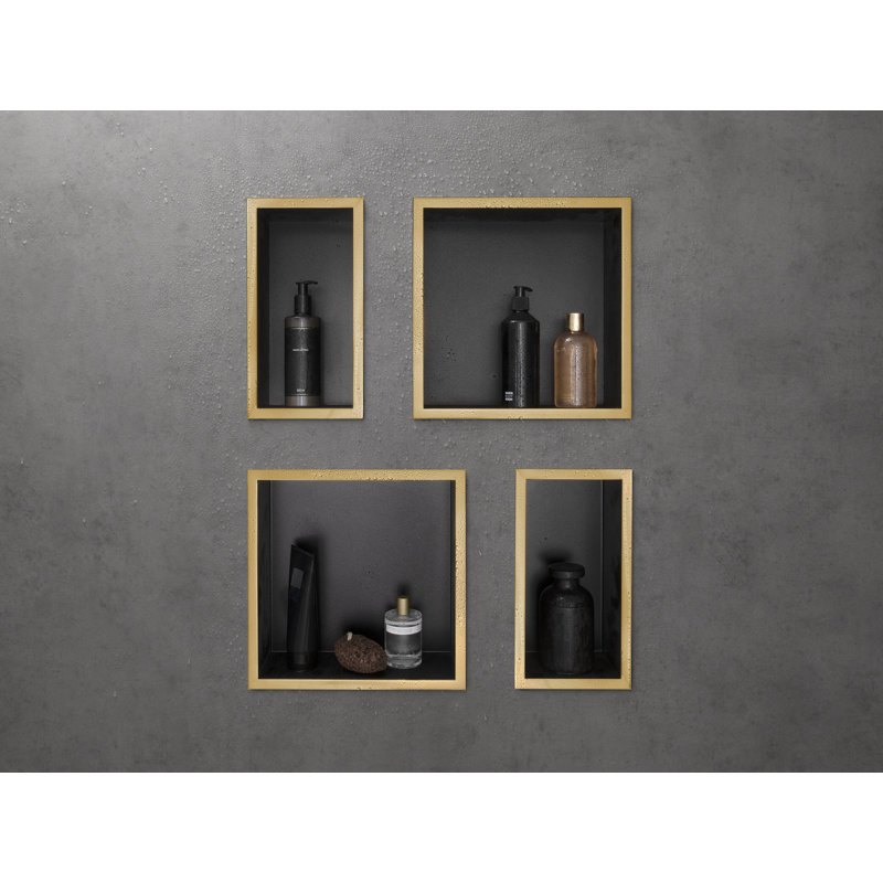 XtraStoris Individual Wall Niche Matte Black with Design Frame 15.38" x 15.38" x 4", Brushed Stainless Steel