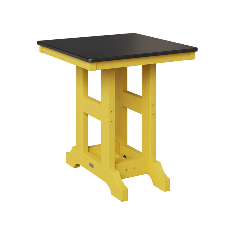 Table de bar d'extérieur carrée Garden Classic, H 35,5 po x l 28 po x P 28 po, Jaune soleil levant, Noir martelé